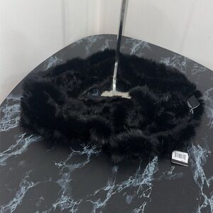 Marcus Adler 100% Rabbit Fur Ruffle Infinity Scarf Wrap BLACK AUTHENTIC NWT